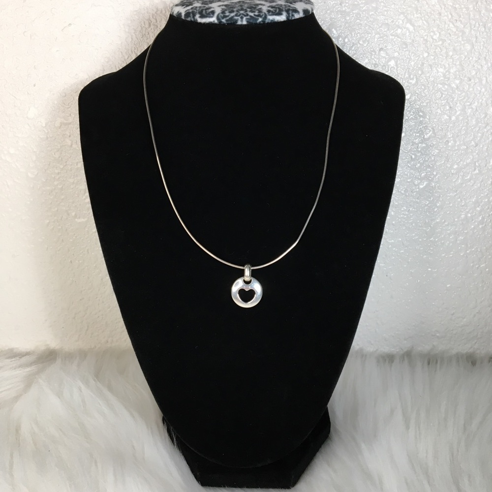 Tiffany & Co 1999 925 Silver Heart Stencil Pendant Wire Necklace